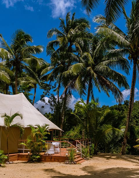 Island tent accommodation at Canvas & Orchids Retreat on the Tatai River in Koh Kong, Cambodia