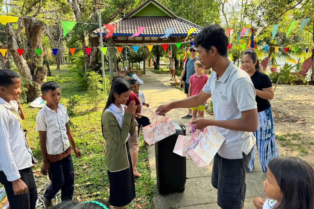 Children learning traditional Cambodian crafts at a local vocational school near Canvas & Orchids Retreat in Koh Kong, Cambodia